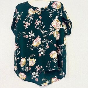 Maurices Womens Dark Teal Short Sleeve Floral Blouse Size Large